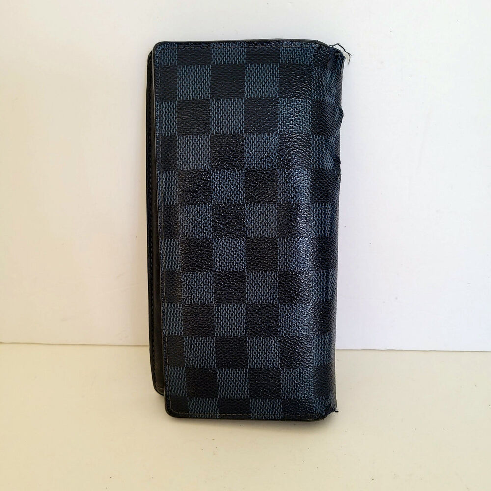 Vintage Louis Vuitton Damier Brazza Wallet Colalt Blue Black Bi-Fold Large Check - Picture 2 of 15